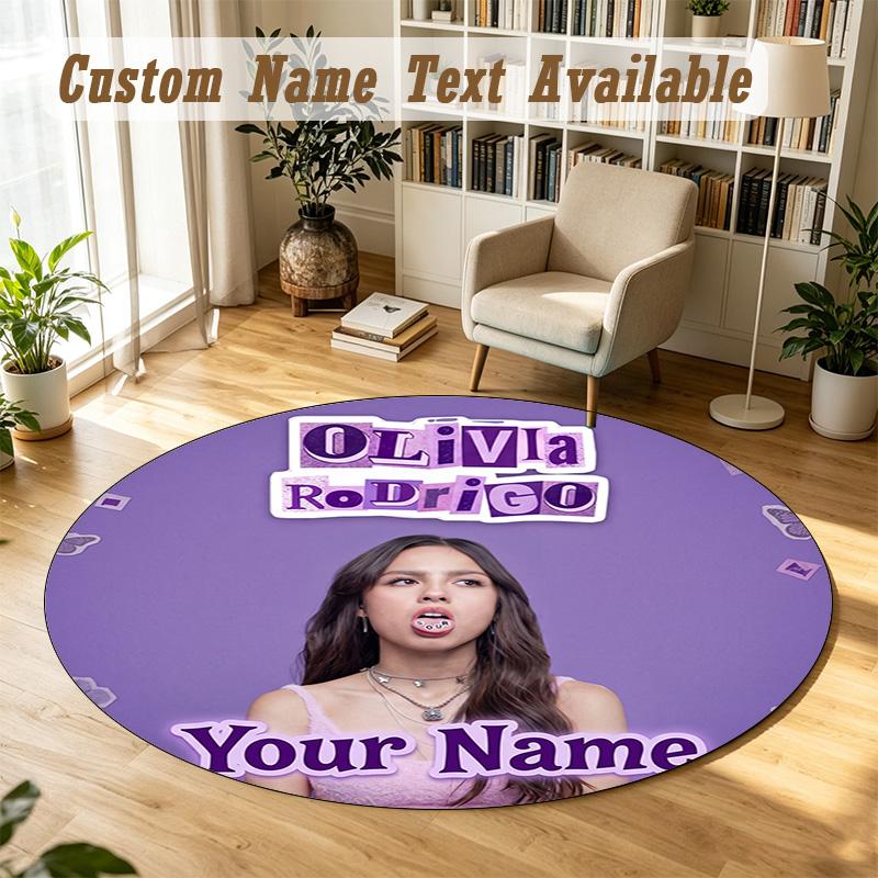 Round Rug Custom NameOlivia Rodrigo Pattern Non Slip Carpet Home Floor Decor