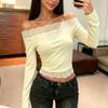 Women's Color Off-the-Shoulder Lace Panel Long Sleeve Top, Casual Blouse for Everyday Wear