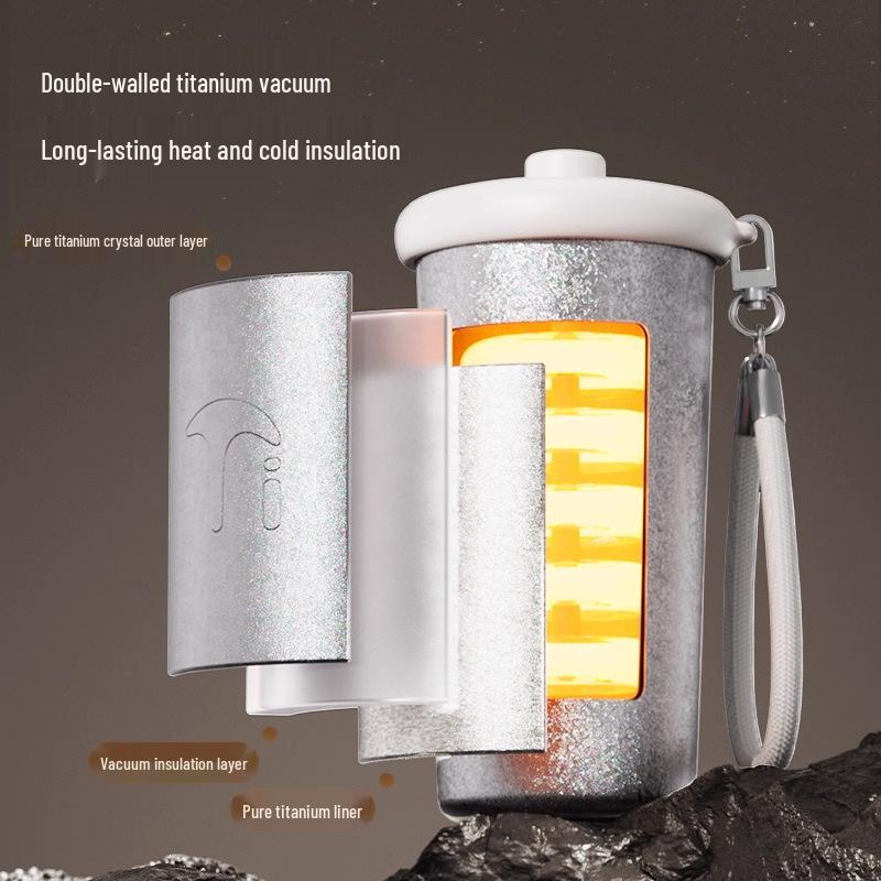 Fuguang Women's Pure Titanium Insulated Coffee Cup with Straw - Portable, High-Value Water Cup for Car Use, Gift-Ready with Printing.