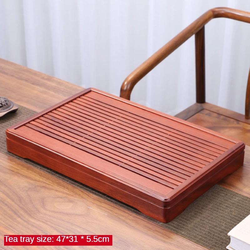 Household Solid Wood Rosewood Small Rectangular Tea Tray Kung-Fu Set Bamboo Table Water Storage Type Drawer