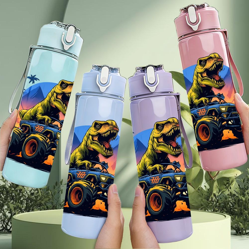 1PC Dinosaur Monster Truck Art 750ml Color Plastic Sports Water Bottle Leakproof Flip Straw Lid Suitable for Sports Office Home Use