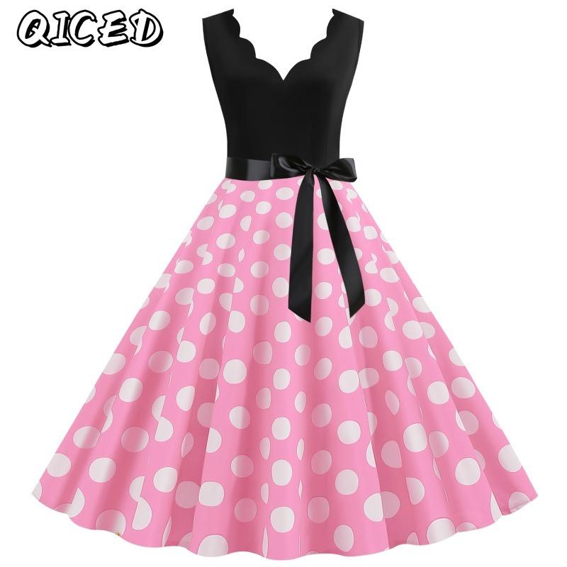 QICED Fashion Summer Spring Sleeveless V-Neck Casual Dresses
