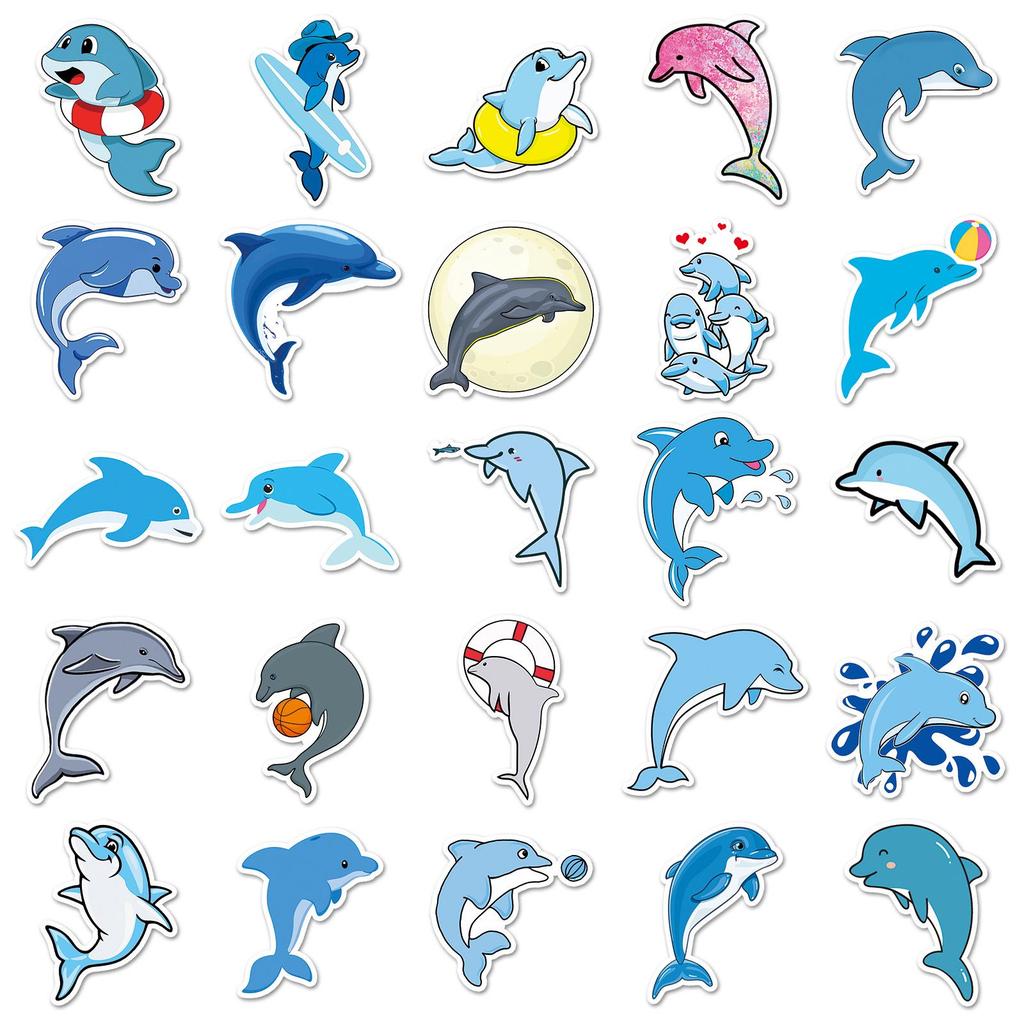 50-Pack Dolphin Luggage, Scooter, Computer, Tablet, and Water Bottle Waterproof Stickers