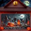 2D banner 1 piece Halloween garage door decoration with pumpkin bat tombstone and ghost design Halloween decoration