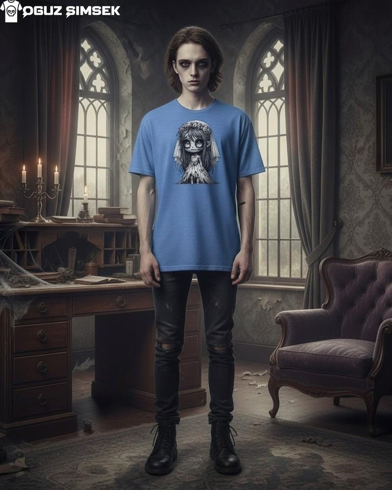 

Ghost Bride Shirt – Gothic Horror Wedding Girl with Flowers Halloween Tee M