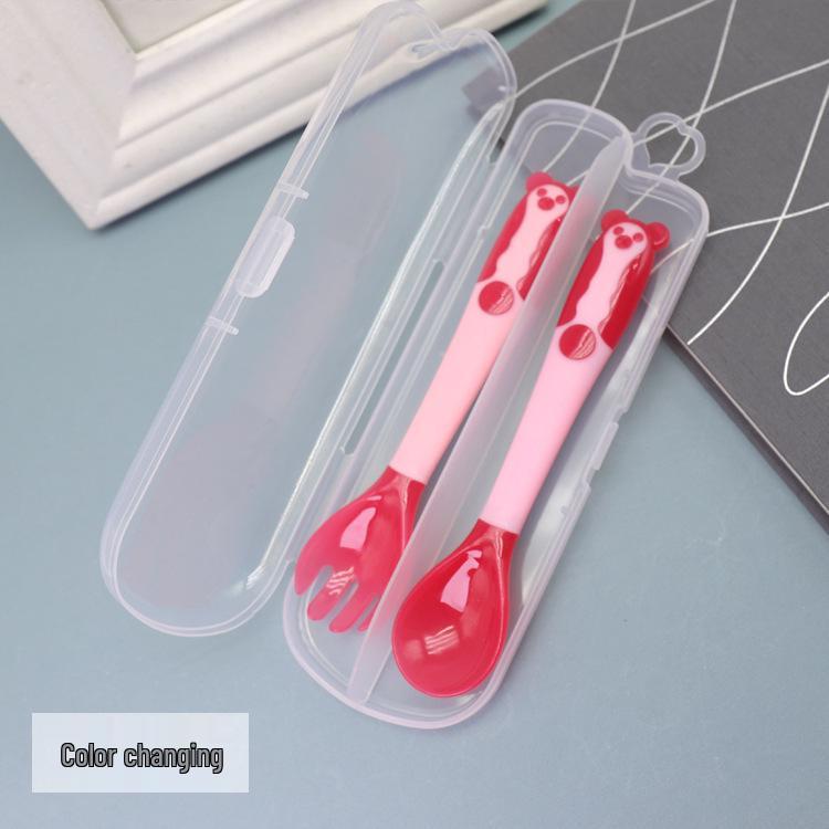 Children s Stainless Steel & Plastic Fork and Spoon Set - Portable Baby Feeding Utensils
