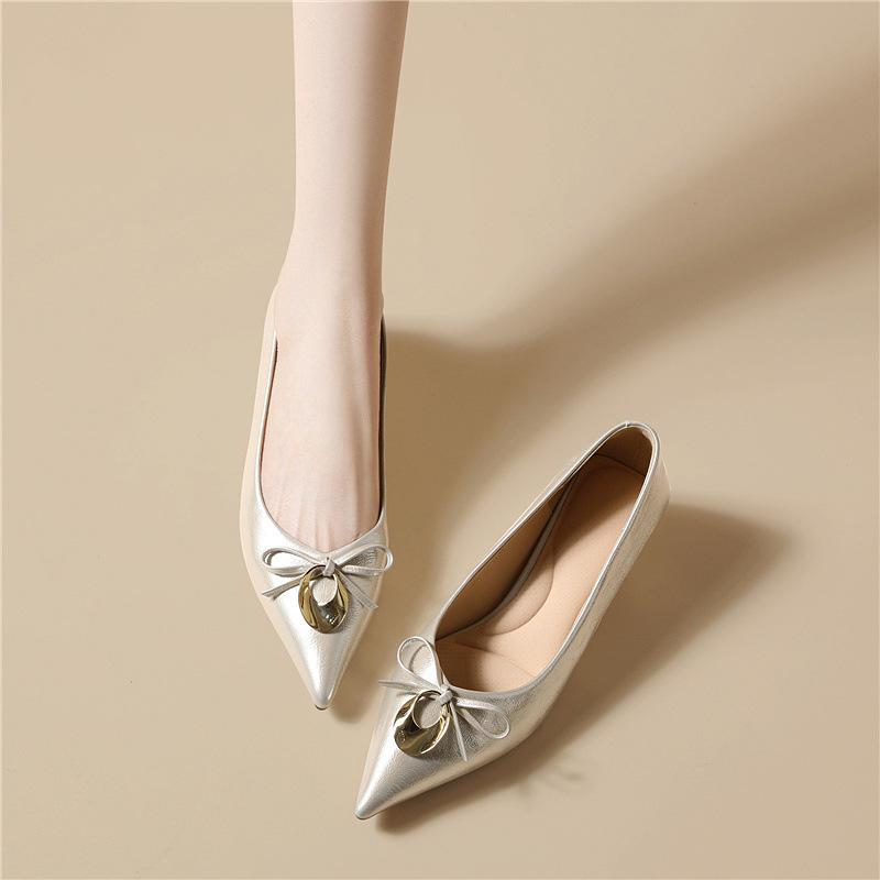 Black Stiletto High Heels Medium Heel Temperament Pointed Single Shoes Women's Niche Bow Exquisite French Women's Shoes