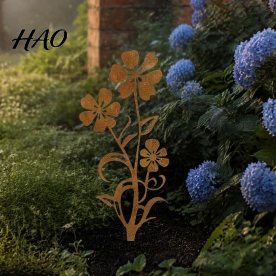 Rustic Home And Garden Gifts Flower Stakes, 12.6x30cm Metal Yard Art Cutout, Farmhouse Rust Artistic Plant Stakes Finish Outdoor Decor for Pathway