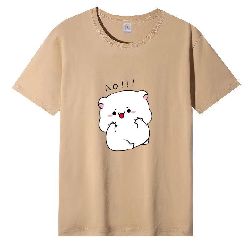 Women's Summer New Cotton Round Neck Cartoon Printing Short-sleeved Loose White T-shirt