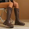 Comemore Long Boots Women's Autumn Winter Shoes Round Head High Heel Back Zipper Soft Leather Female Knee High Botas