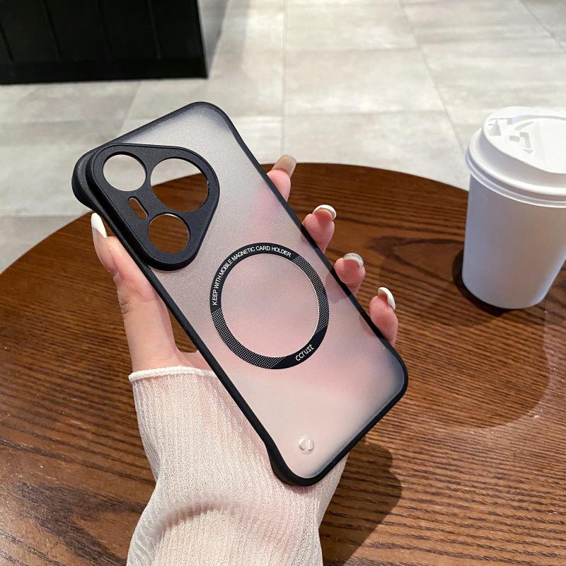 

Подходит для Huawei Pura70Ultra Безрамочный Магнитный Чехол для Телефона, Mate60pro Матовый Полупрозрачный Чехол Nova12 Huawei Pura70 чёрный