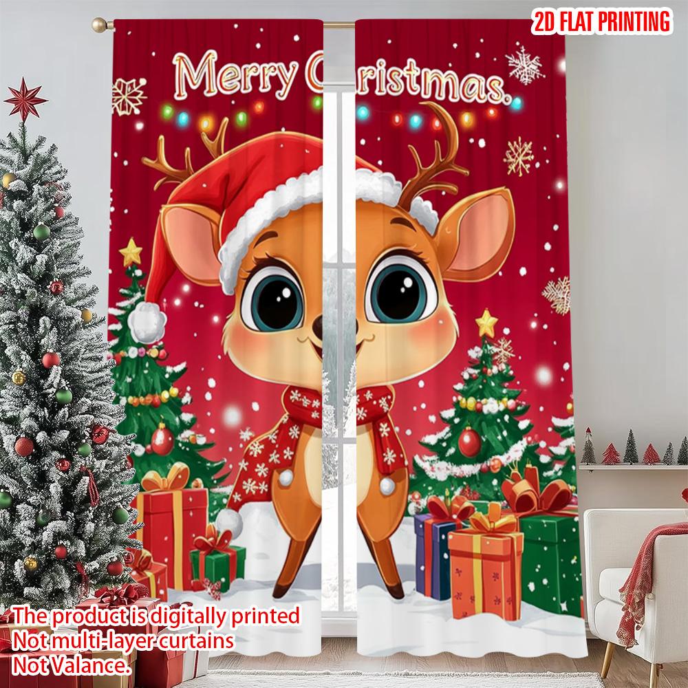 2pcs 2D flat printing Christmas Drapes Reindeer snowflakes 100% Polyester Without Electricity Family Party Decoration Perfect