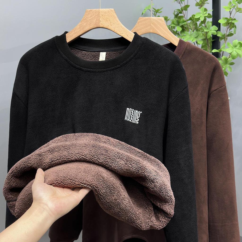 Herren Winter Hoodie aus Korallenfleece in Übergröße - Superdick, Mit Fleece gefüttert, Rundhals, Warm, Passt bis 350 Jin.