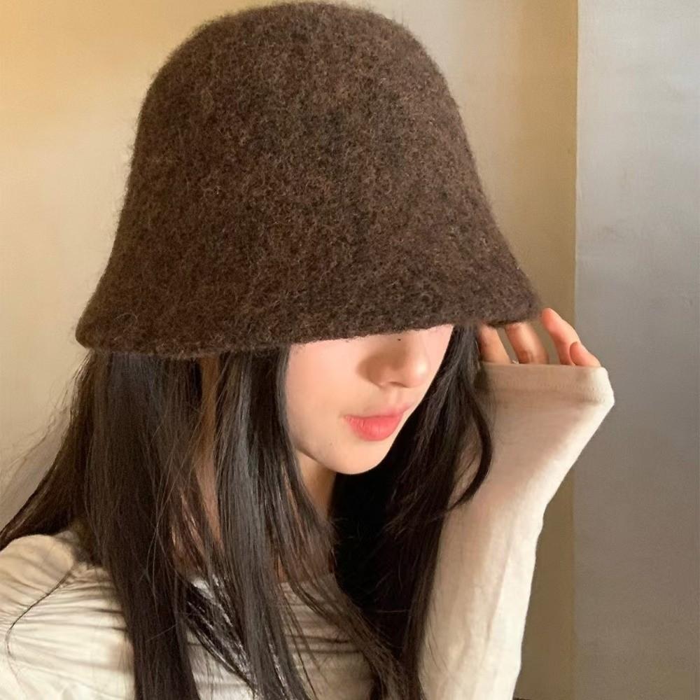 Windproof Wool Fisherman Hat Handcrafted Winter Warm Bucket Hat Sweet Knitted Beanie Autumn Winter