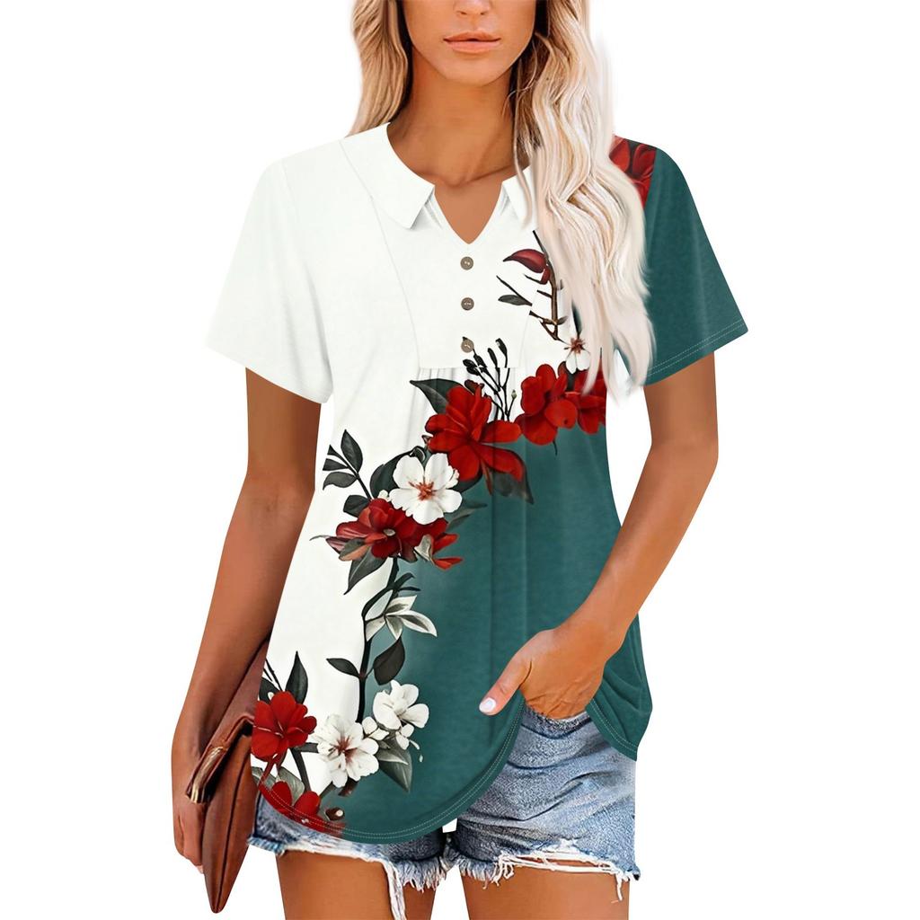 Women's Short Sleeve V-Neck Collared Tops Summer Business Casual Work T Shirts