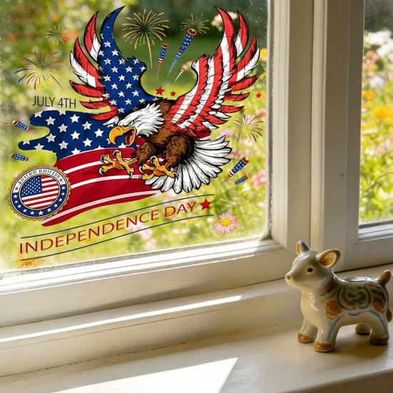 Raamstickers met Amerikaanse adelaar voor 4 juli, patriottische statische raamstickers, waterdichte PVC-sticker voor de decoratie van glazen deuren en ramen ter ere van Onafhankelijkheidsdag.