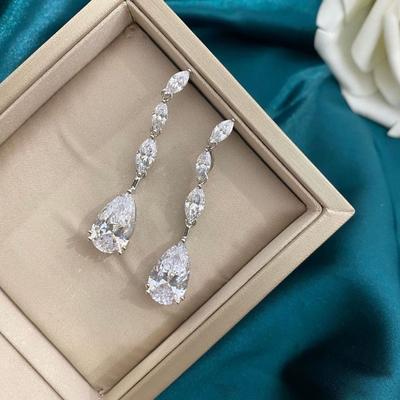 Luxusní visací náušnice s bílým diamantem pro ženy, svatební a zásnubní, dámské náušnice, šperky, náušnice ze sterlingového stříbra 925