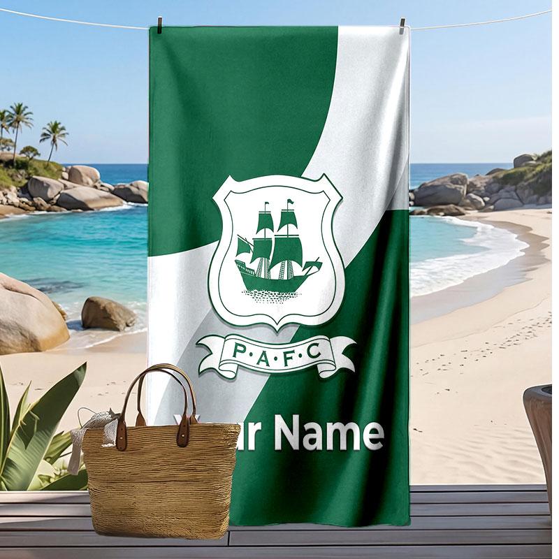 Plymouth Argyle FC Personalized Printed Beach Towel Soccer Logo Support Custom Name Text Absorbent Towel For Sport Travel Special Gift