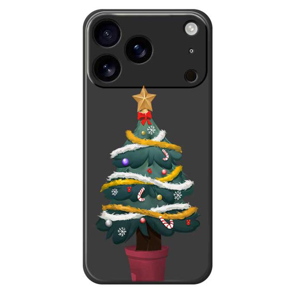 

For iPhone 17 Pro Max Case Christmas Tree Potted Plants Pattern Printing Straight Edge TPU Phone Back Cover Black
