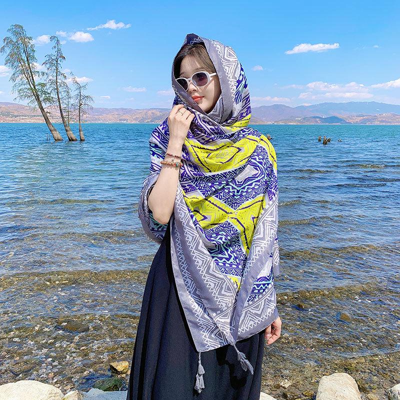 Ethnic Style Silk Scarf: Women's Sunscreen Shawl & Beach Towel