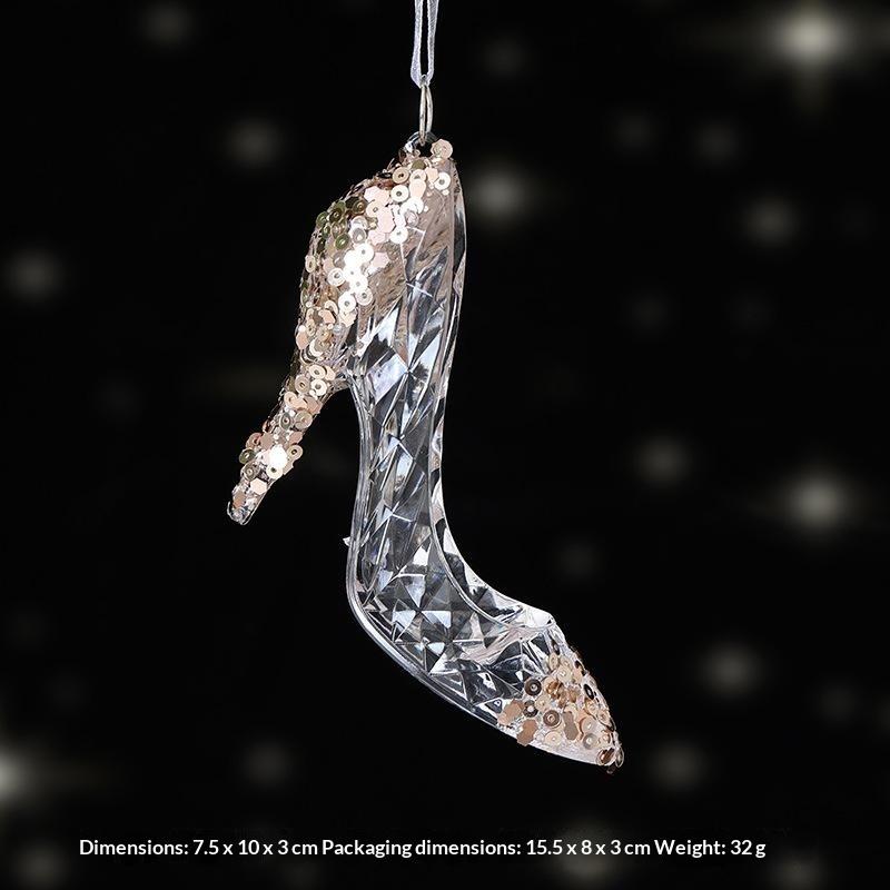 Green Glitter Christmas Hanging Ornament Sparkling Reindeer/High Heel/Tree /Snowflake Designs Pendants With Ribbon Decor