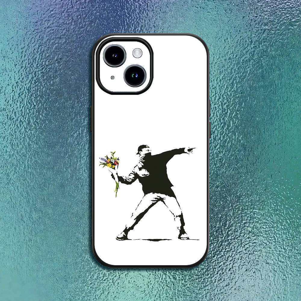 Graffiti Artist Banksy Phone Case For iPhone12 13 14 15 16 17Pro Max Plus Classic black soft shell iPhone16plus