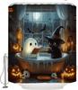Halloween Funny Ghost Shower Curtain Spooky Gothic Cute Ghost Black Cat Reading In Bathtub Pumpkin Bat Skull Dark Horror