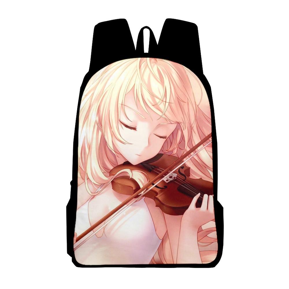 Classic Popular Your lie in April Notebook Backpacks pupil School Bags 3D Print Oxford Waterproof Boys/Girls Laptop Backpacks