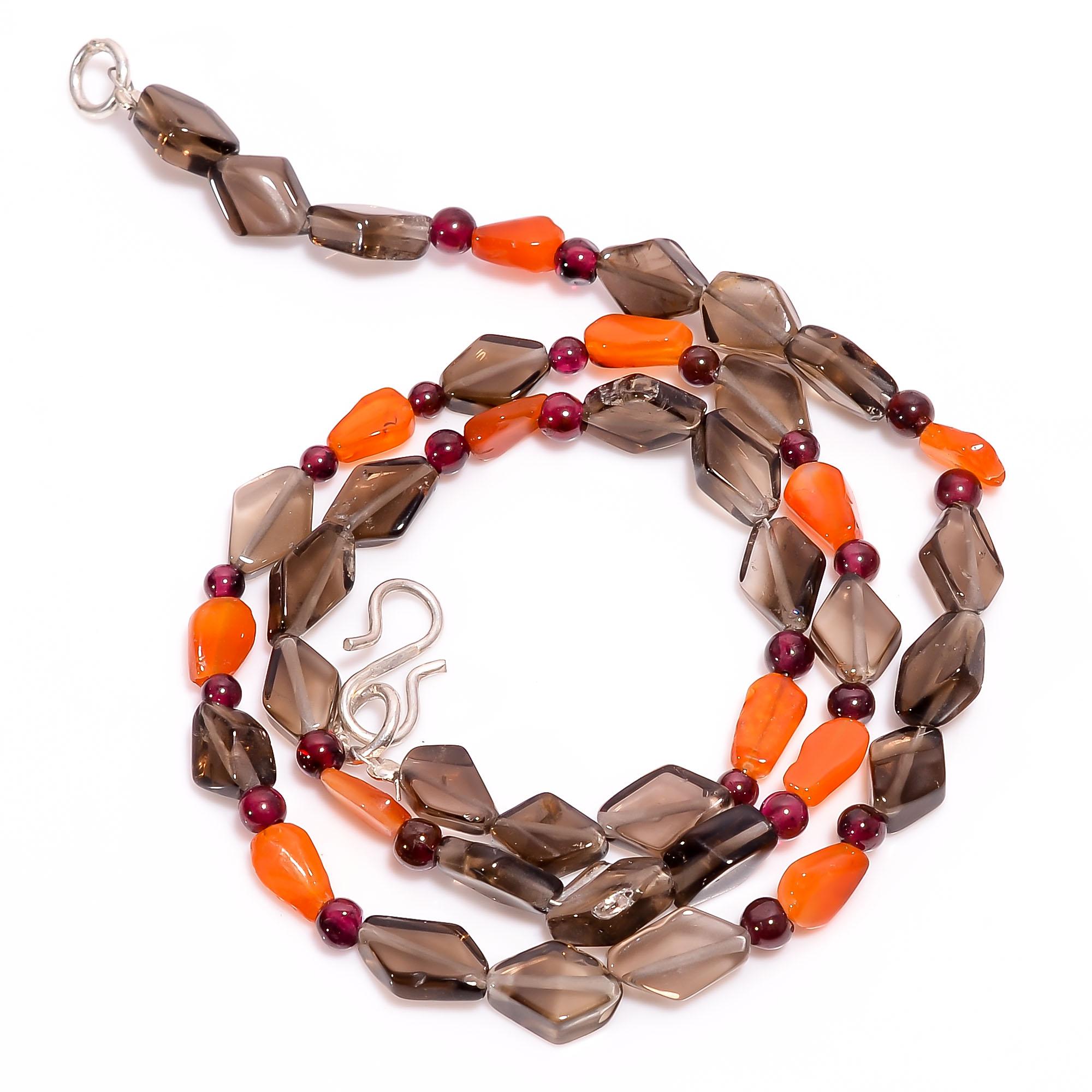 

Smoky Quartz Carnelian Garnet Mix Shape Smooth Beads Necklace 3-10 mm 17.5 UB-8451