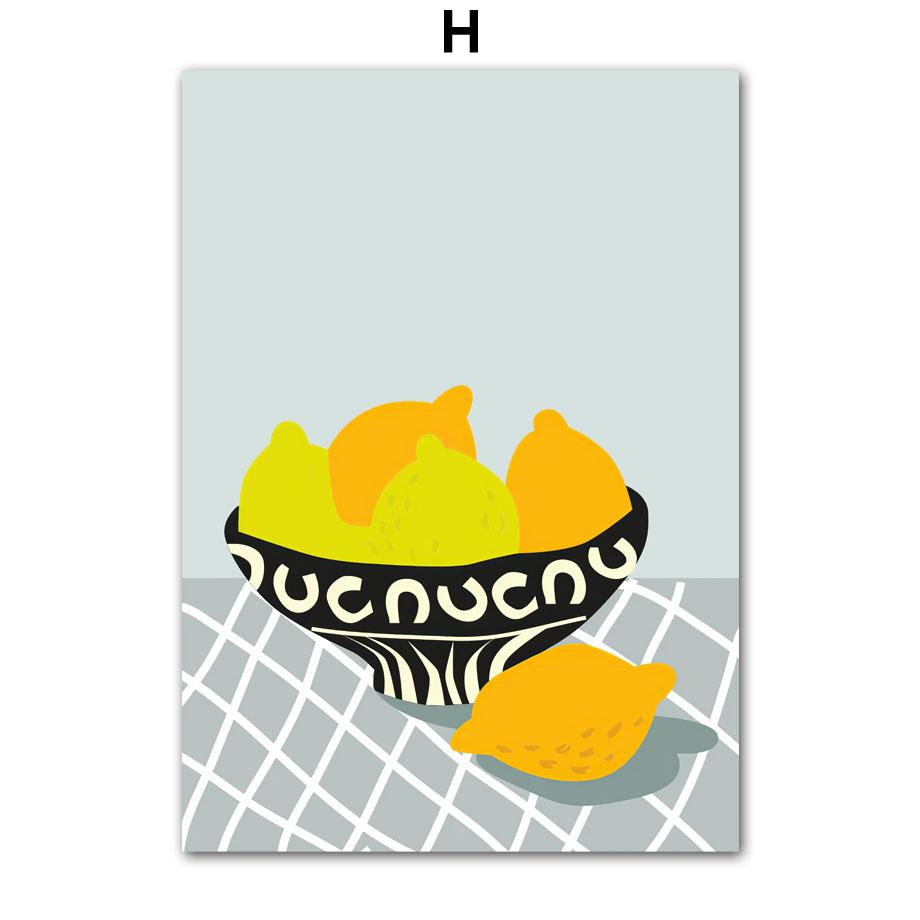 Boho Vas Blommor Katt Citron Frukt Abstrakta Affischer Och Tryck Väggkonst Kanvasmålning Hotell Bar Bild för Vardagsrumsinredning