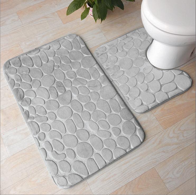 

2Pcs Pebble Pattern Non-slip Bathroom Carpet Toilet Floor Mat Shower Mat Room Comfortable Washable Anti Slip Carpet Floor Mat серый