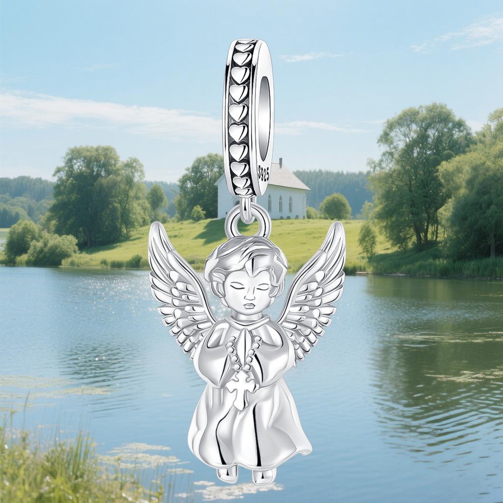 Copper Guardian Angel Wing Religion Peace Pendant Charm Fit Original Charms Bracelets Women Diy Jewelry Gift