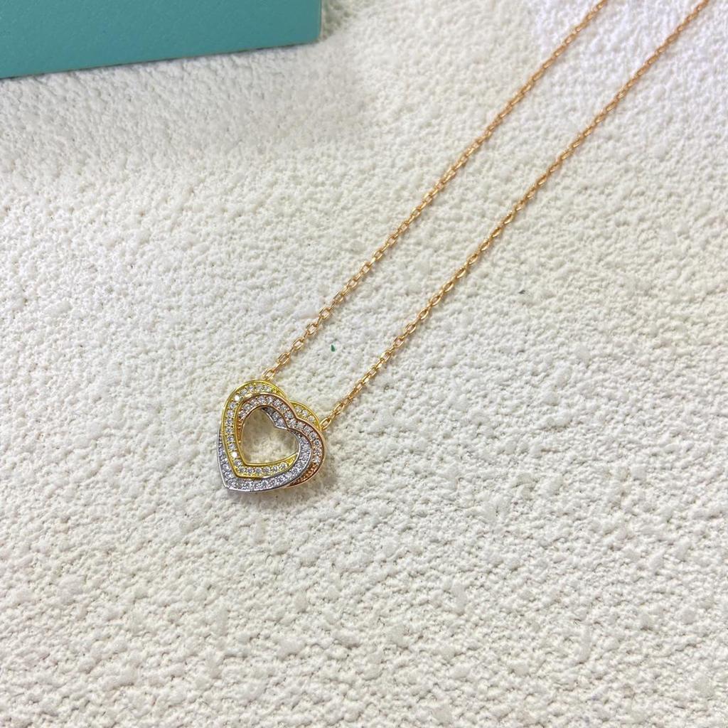 Kajia 925 Silver CNC Diamond Three-Tone Triple Ring Necklace