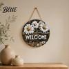 Decorative Wood Sign for Porch Wooden Daisy Welcome Front Door Rustic Farmhouse Hanging Wall Decor Floral Art with Hemp Rope Plaque Home Entrance