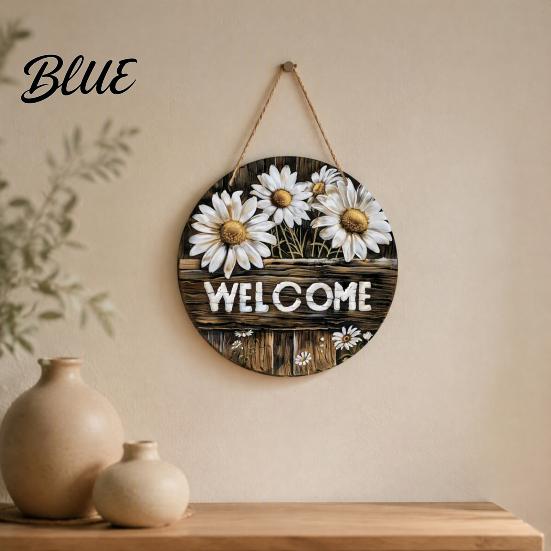 Decorative Wood Sign for Porch Wooden Daisy Welcome Front Door Rustic Farmhouse Hanging Wall Decor Floral Art with Hemp Rope Plaque Home Entrance