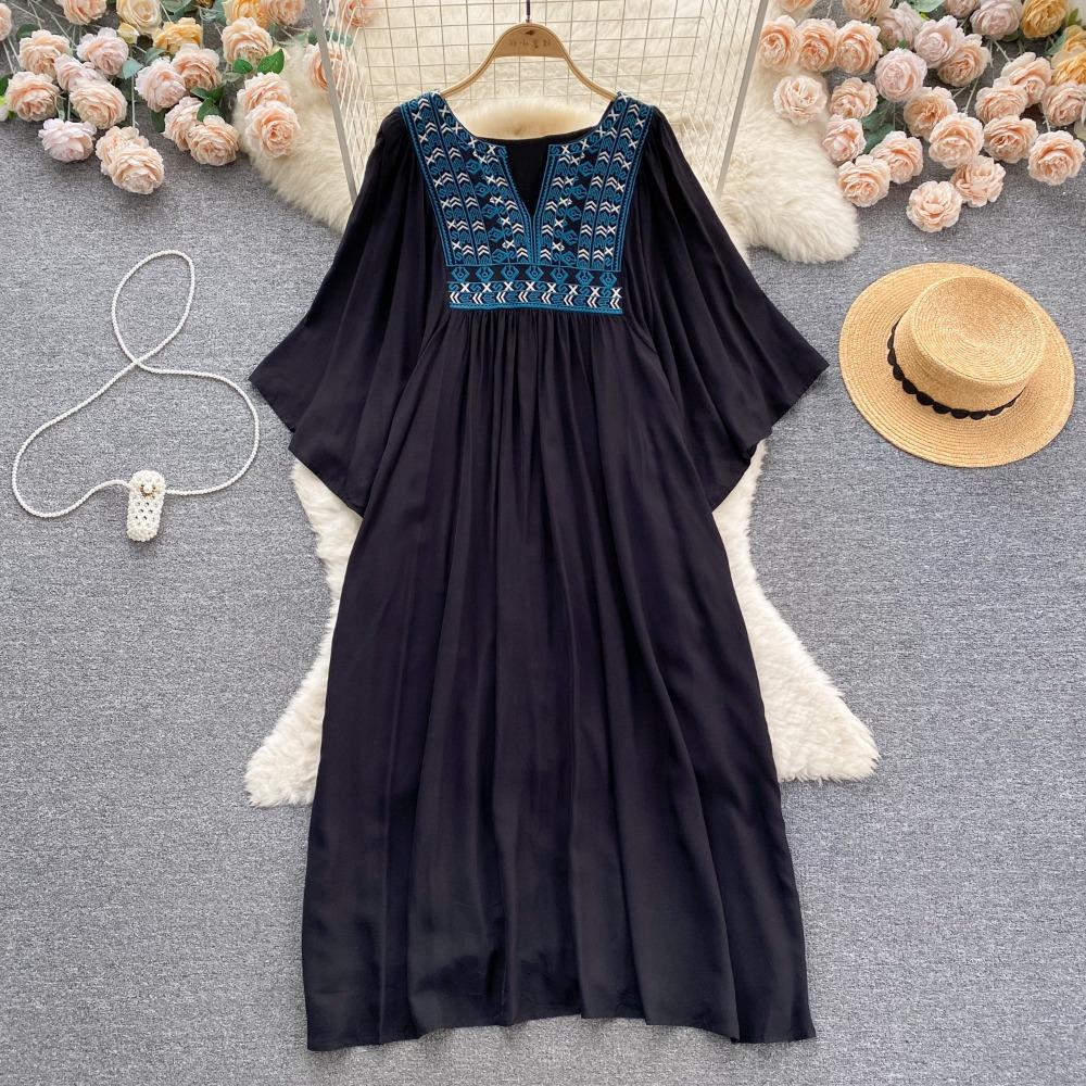 Женские платья Новое поступление V-образный вырез вышитый воланами край длинный — фото 5