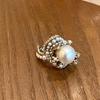 Court style retro pearl flower ring ring light luxury heavy industry temperament jewelry