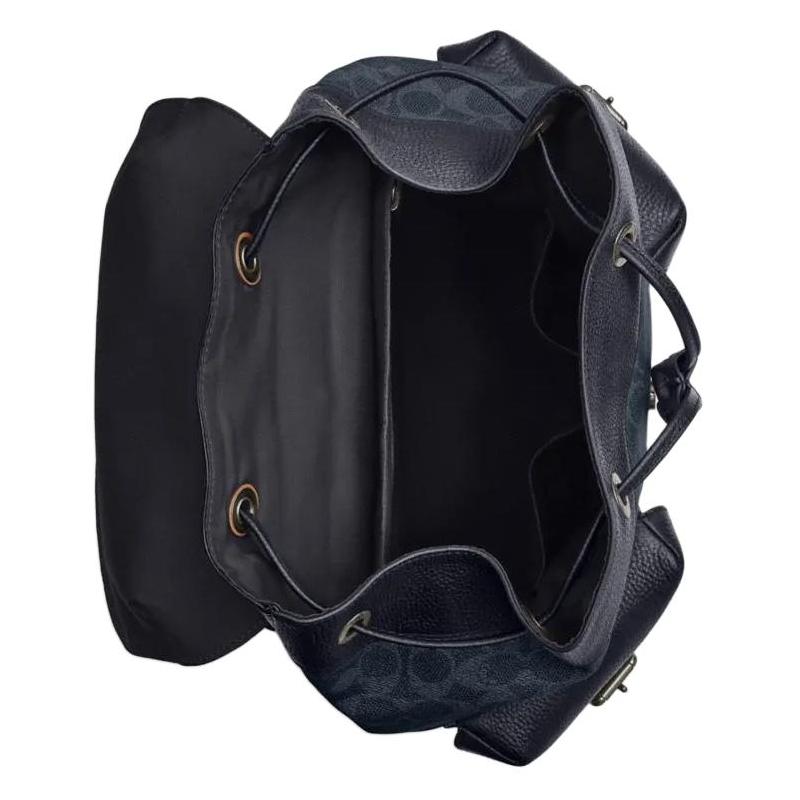 COACH WARNER 31 Classic Logo Pin Buckle Closure Faux Leather and Cowhide Patchwork Backpack Regular Men's Bronze Hardware + Denim + Midnight Navy