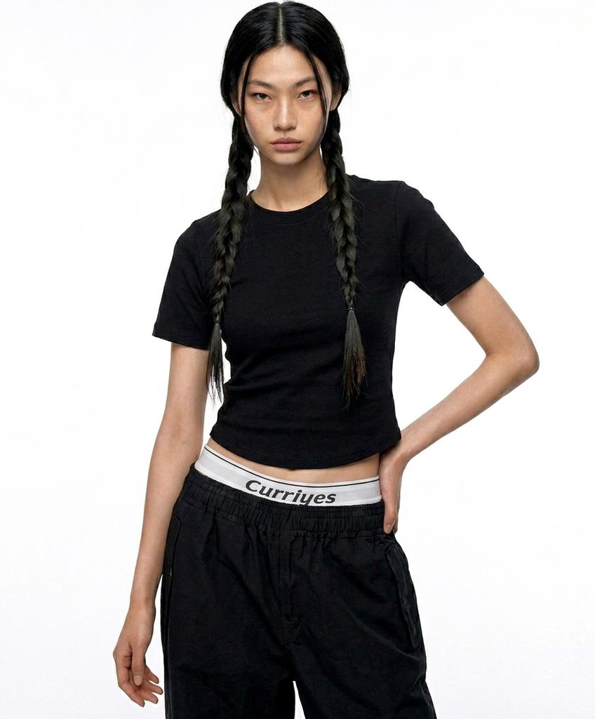 REBRENNER Women'S Cool Cotton Crop Short Sleeve T-Shirt Black