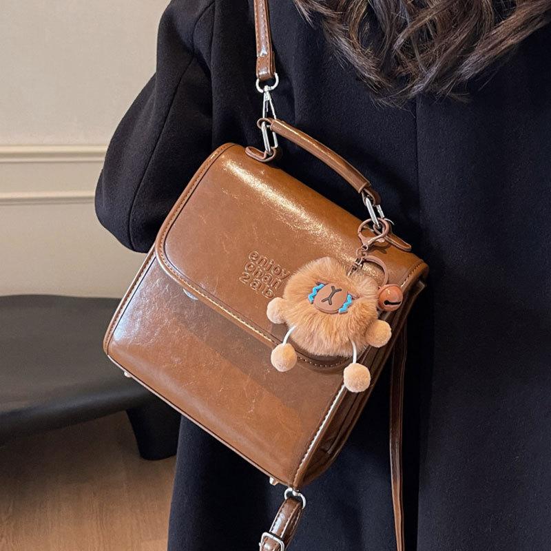 Vintage Maillard High Quality Oil Wax Leather Portable Small Square Bag Ladies Commuter Niche College Style Backpack