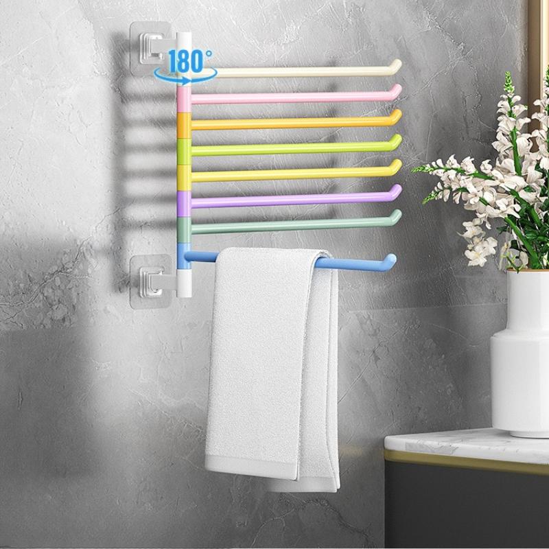 1 Adet Gökkuşağı Dönen Havlu Askısı, Banyo Deliksiz Çoklu Çubuk Banyo Havlusu Saklama Askısı, Duvara Monte Banyo Köşe Havlu