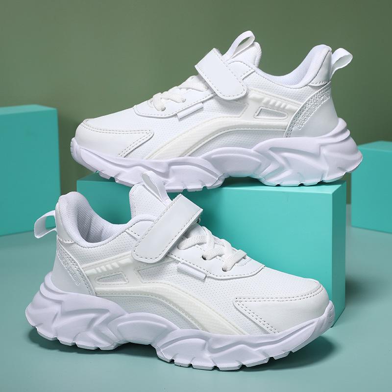 Children's shoes New girls breathable hollow mesh running shoes Boys double mesh leather children's lightweight casual sports shoes