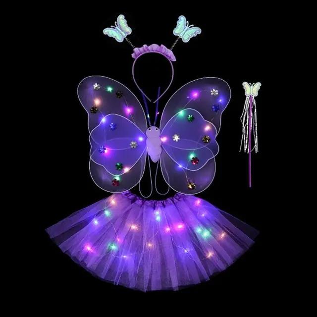 LED Children Costume Props Girls Skirt Flashing Lights Butterfly Skirt Suit Angel Luminous Wings Butterfly Wings Fancy Dress Set