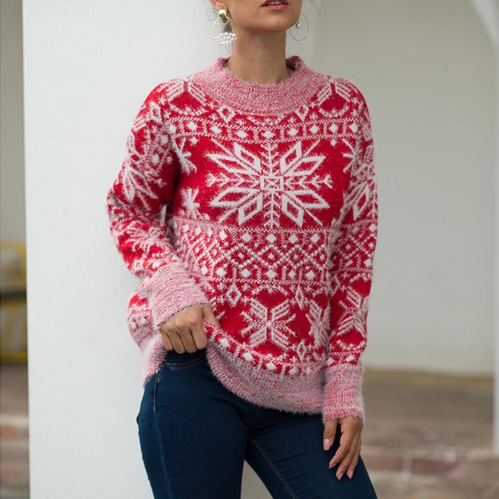 Women Christmas Sweater Long Sleeve  Christmas Tree Knitting Sweater Tops