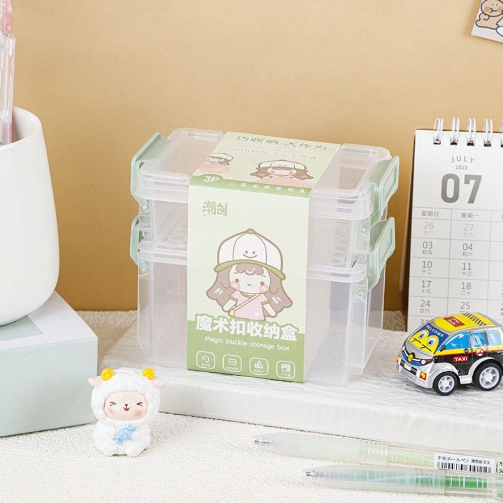 Multi-Function Multilayer Mini Storage Box Plastic Magic Buckle Jewelry Storage Case Transparent Small Stationery Holder Kitchen