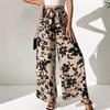 Modische Damen-Freizeithose mit floralem Aufdruck, High-Waist, Lang, Weiter Beinschnitt