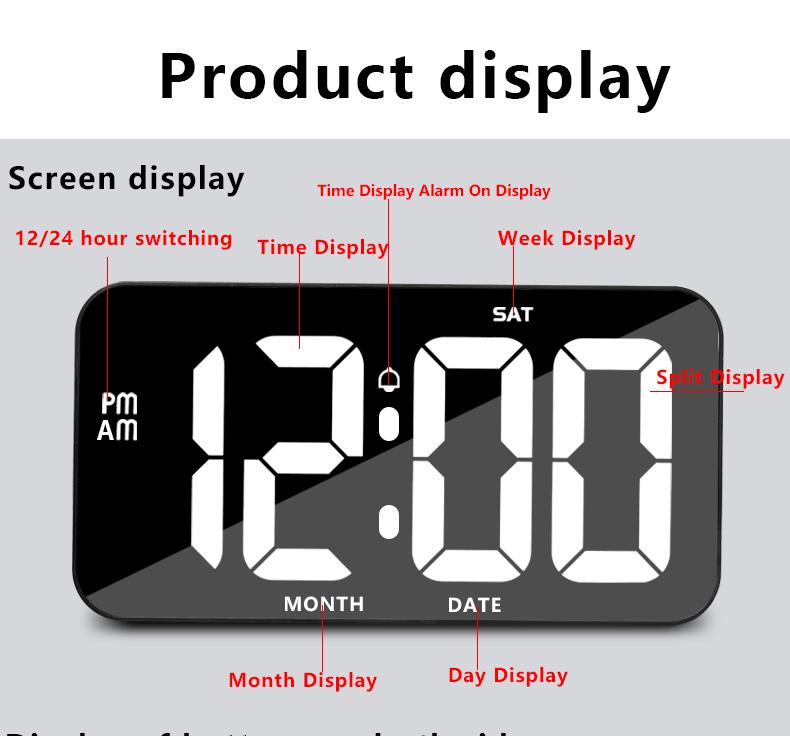 1pc, Large Digital Wall Clocks,  LED Display Digital Alarm Clock, LED Oversized Electric Clock With Date, Week, Temperature, Adj