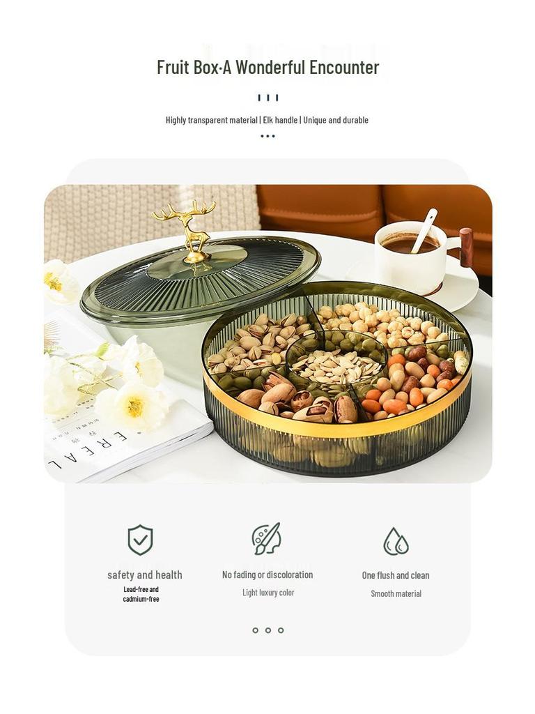 Clear Divided Fruit Plate with Lid: Sealed Storage Box for Living Room or Coffee Table