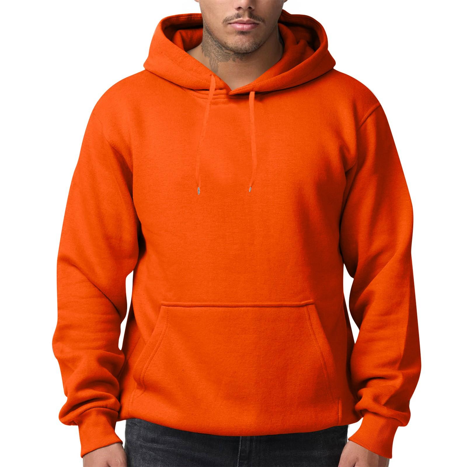 

Men s Solid Color Fleece Hoodie Long Sleeve Pocket Loose Hoodie Top XL помаранчевий