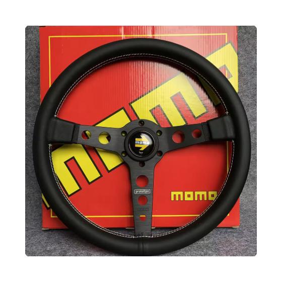 [Overseas Limited/New] MOMO Prototype Momo Steering 350mm/14 inch Black Leather Black Spoke lot-38